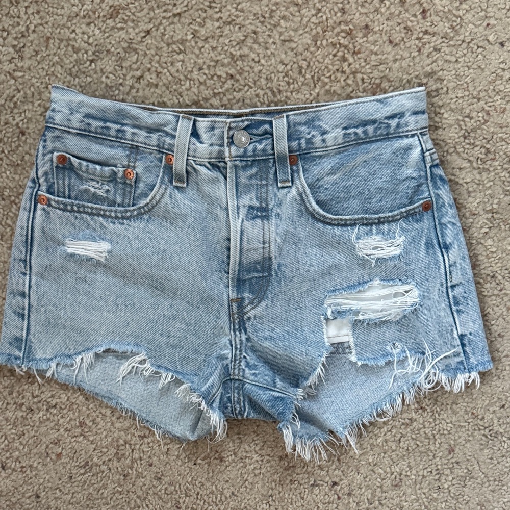 Levi's 501 Light Blue Distressed Jean Shorts